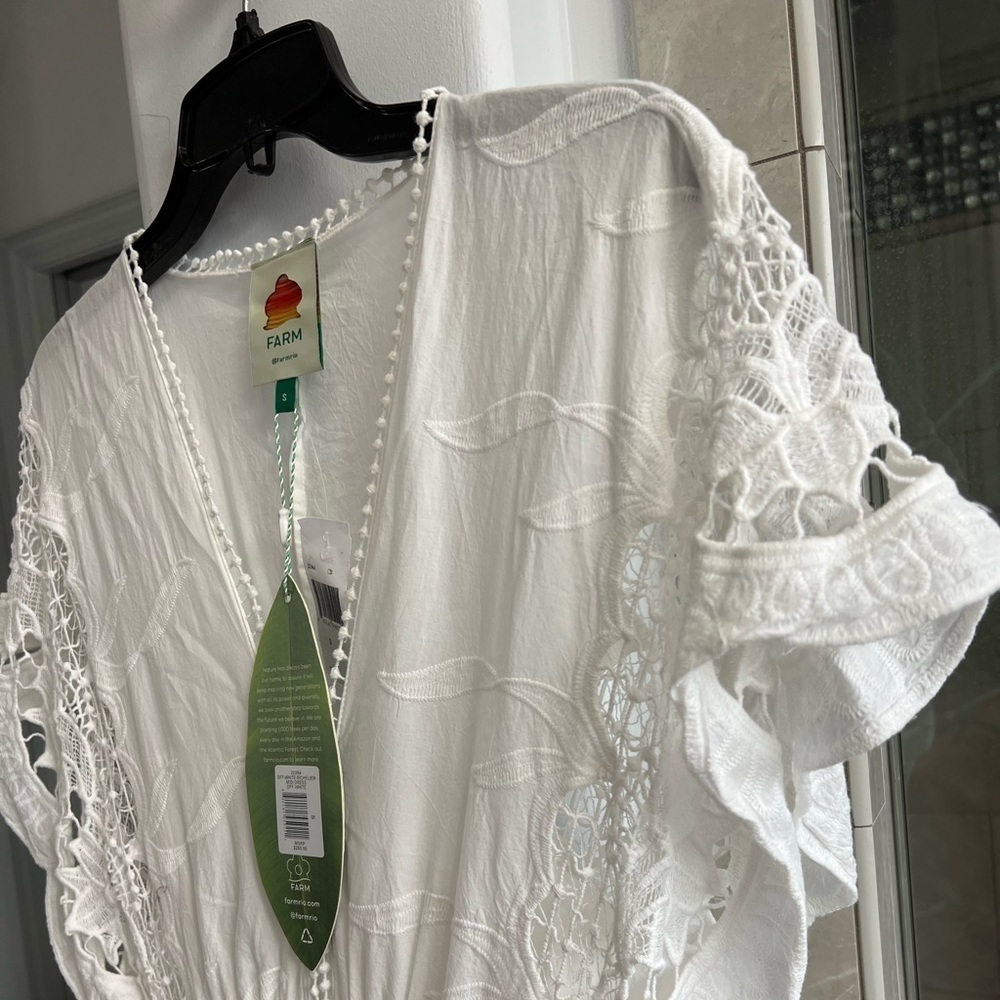 FARM RIO Off-White Richelieu Tiered Midi Lace Dress - Picture 10 of 16